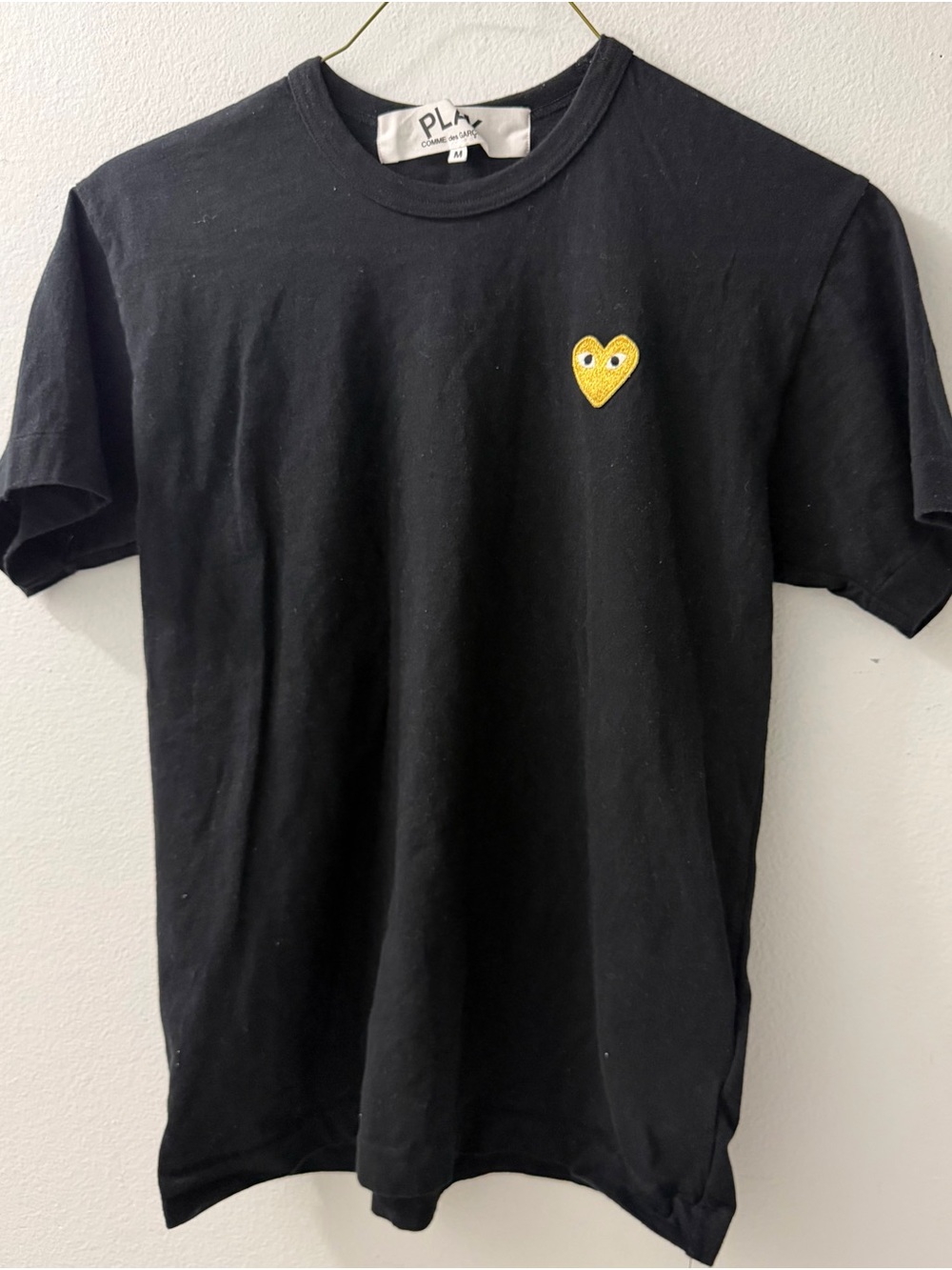 Comme des Garcons Black Short Sleeve Tee with Yellow Heart Patch